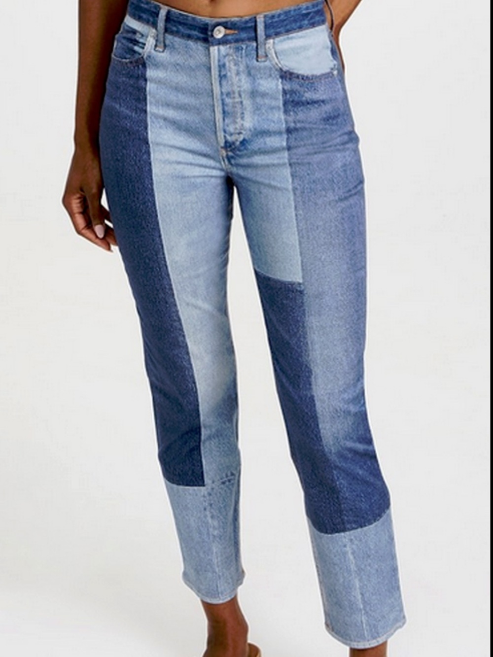 rag & bone Two-Tone Patchwork Straight Leg Jeans - Blue